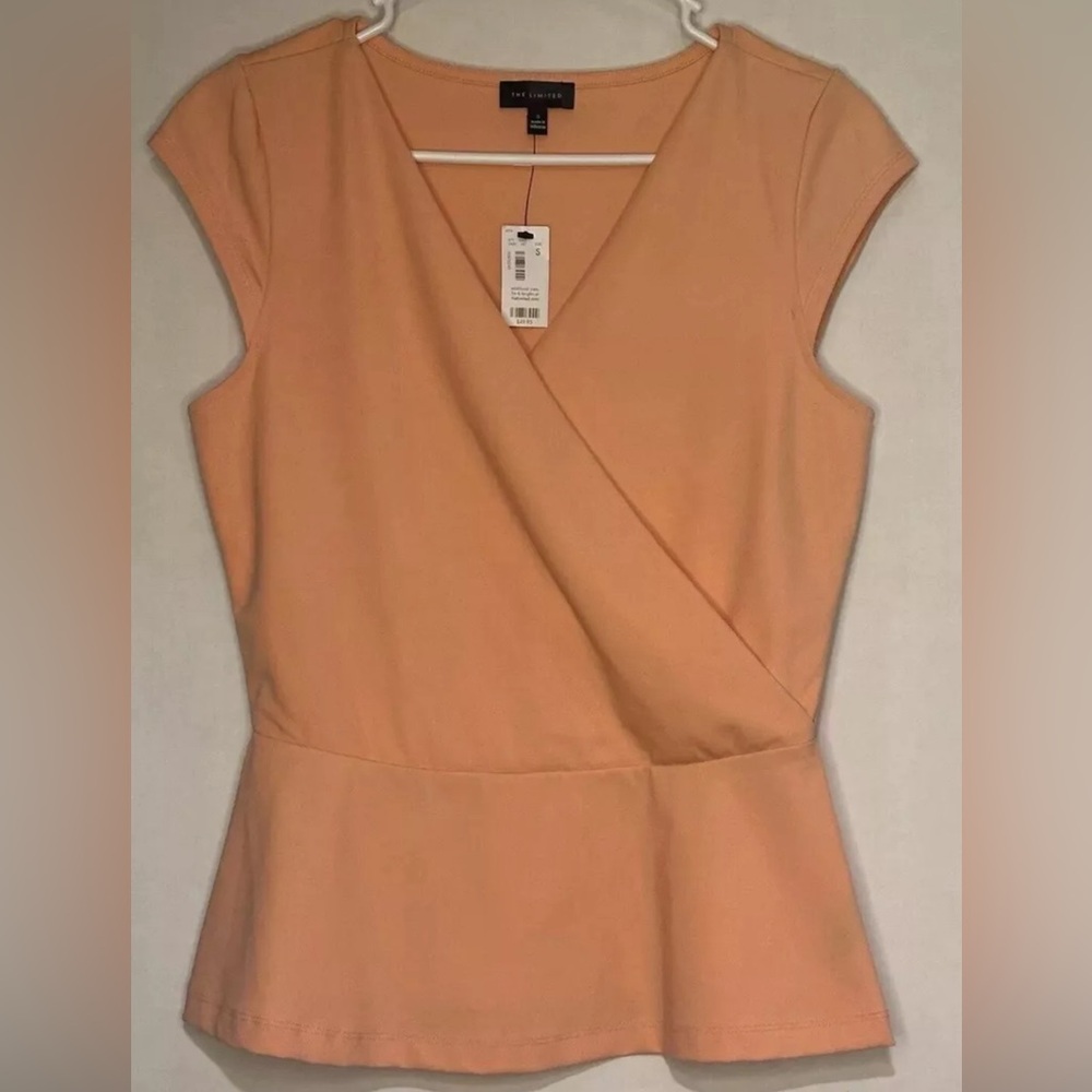 NWT Formal V-neck Taffeta-Wrap Blouse by The LIMITED Coral/Small
